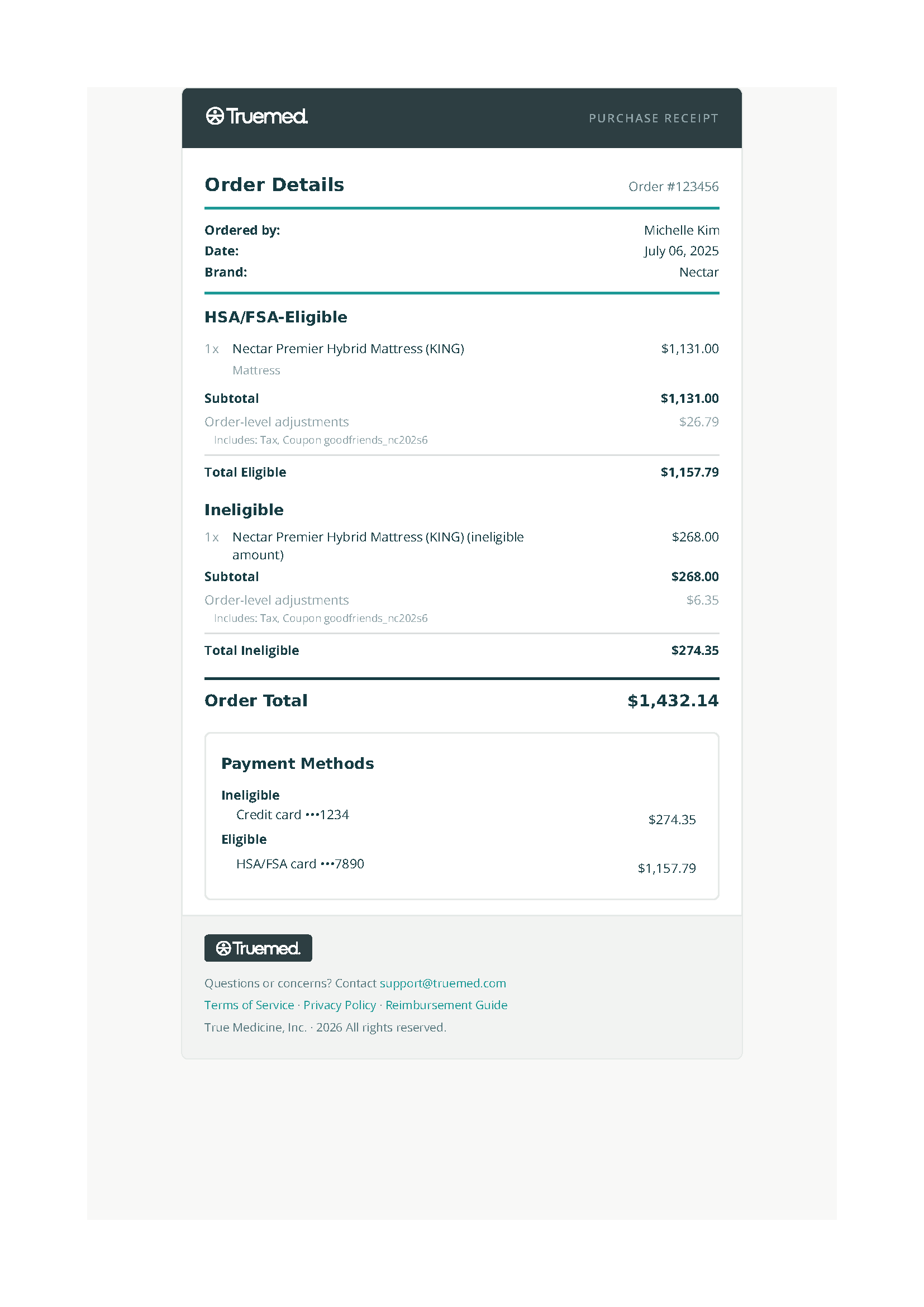 Mattress receipt (partially eligible)